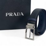 PRADA ремень брючный кожа эпсом двухсторонний черно-синий пряжка серебро