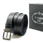 PRADA Ремень черный двухсторонний тайга глянец пряжка матовая