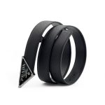 PRADA ремень черный узкий кожа сафьяно с треугольной пряжкой PRADA