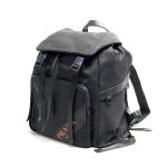 PRADA Рюкзак нейлон черный оранжевая надпись бренда в правом углу две застежки