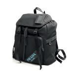 PRADA Рюкзак нейлон черный синяя надпись бренда в правом углу две застежки