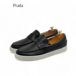 PRADA Слипоны черные лого сбоку на перемычке