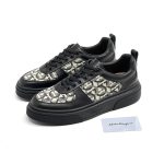 SALVATORE FERRAGAMO кеды черная кожа и бежевый текстиль черная подошва