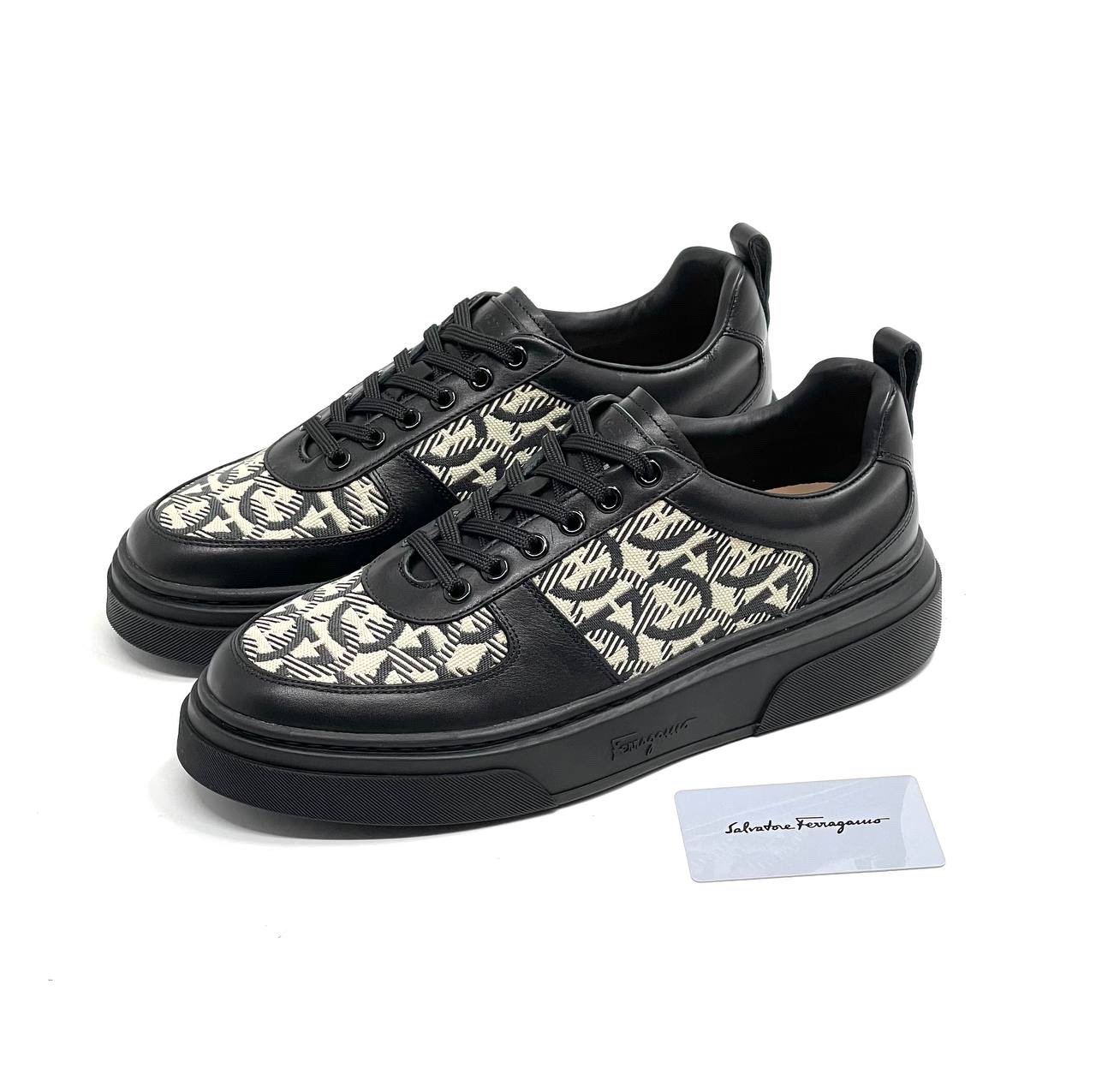 salvatore-ferragamo-kedy-chernaya-kozha-i-bezhevyj-tekstil-chernaya-podoshva.jpg SALVATORE FERRAGAMO кеды черная кожа и бежевый текстиль черная подошва — изображение 1