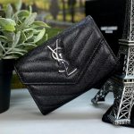 SL кошелек-конверт из черной кожи CAVIAR с логотипом YSL серебро