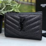 SL портмоне 8 карманов для карт с монетницей на молнии из черной кожи CAVIAR с черным глянцевым логотипом YSL