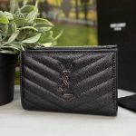 SL портмоне 8 карманов для карт с монетницей на молнии из черной кожи CAVIAR с логотипом YSL серебро