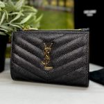 SL портмоне 8 карманов для карт с монетницей на молнии из черной кожи CAVIAR с логотипом YSL золото