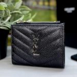 SL портмоне с окошком и монетницей на молнии из черной кожи CAVIAR с логотипом YSL серебро