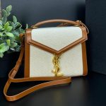 SL сумка CASSANDRA из бежевой мешковины с отделкой из коричневой кожи фурнитура золото