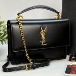 SL сумка MEDIUM SUNSET из черной гладкой кожи с ручкой фурнитура золото