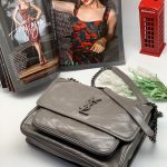 SL сумка с клапаном мятая кожа в полоску серая