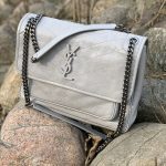 SL сумка с клапаном мятая кожа в полоску светло-серая