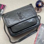 SL сумка с клапаном мятая кожа в полоску темно-серая