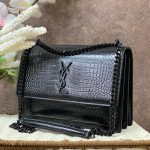 SL сумка с клапаном под крокодила черная черный логотип