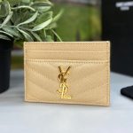 SL визитница 4 кармана бежевая кожа CAVIAR логотип YSL золото