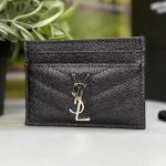 SL визитница 4 кармана черная кожа CAVIAR логотип YSL серебро