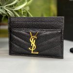 SL визитница 4 кармана черная кожа CAVIAR логотип YSL золото