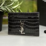 SL визитница 4 кармана черная тисненная кожа под крокодила логотип YSL серебро