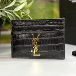 SL визитница 4 кармана черная тисненная кожа под крокодила логотип YSL золото