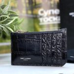 SL визитница маленькая на молнии черная тисненная кожа под крокодила