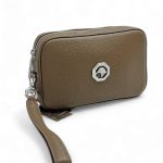 SR борсетка кожа того бежевая логотип серебро