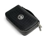 SR кошелек черный крокодил на двух молниях серебро с ручкой