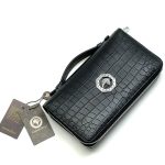 SR кошелек крок черный на двух молниях с ручкой сверху