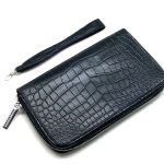 SR кошелек крокодил большой с ремешком без логотипа черный