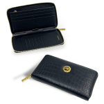 SR кошелек крокодил большой с ремешком черный фурнитура золото