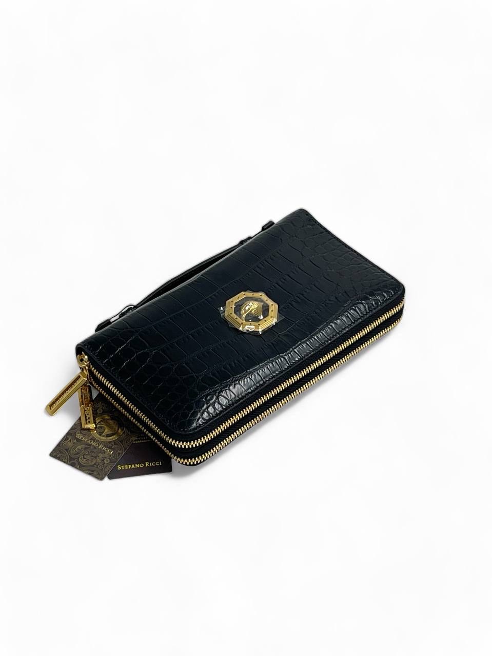 sr-koshelek-krokodil-chernyj-na-dvuh-molniyah-s-ruchkoj-sverhu-furnitura-zoloto.jpg SR кошелек крокодил черный на двух молниях с ручкой сверху фурнитура золото — изображение 1