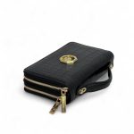 SR кошелек крокодил черный на двух молниях с ручкой сверху с новой фурнитурой золото