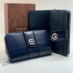 SR кошелек крокодил хлястик магнит синий