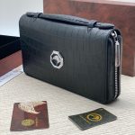 SR кошелек крокодил с ручкой черный логотип серебро