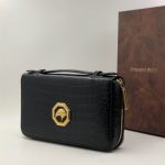 SR кошелек крокодил с ручкой черный логотип золото