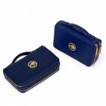 SR кошелек крокодил синий на двух молниях с ручкой сверху с новой фурнитурой серебро