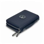 SR кошелек крокодил синий на двух молниях с ручкой сверху с новой фурнитурой серебро