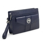 SR папка А5 синяя кожа крокодила с клапаном на боковом кармане логотип серебро