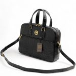 SR портфель черный крокодил с большим карманом на молнии фурнитура золото