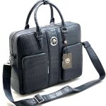 SR портфель кожа крокодила синий с клапаном и застежкой