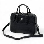 SR портфель крокодил ручки с пряжками черный