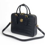 SR портфель крокодил ручки с пряжками черный фурнитура золото с плечевым ремнем