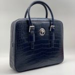 SR портфель крокодил ручки с пряжками синий