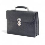 SR портфель крокодил с простроченным клапаном черный