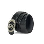 SR ремень кожа тисненная под крокодила черный пряжка съемная золото