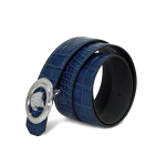 SR ремень кожа тисненная под крокодила синий пряжка съемная серебро