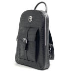 SR рюкзак тонкий из крокодила карман с пряжкой спереди черный