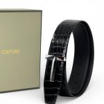 TOM FORD ремень двухсторонний под крокодила черный серебро