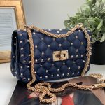 VALENTINO сумка с клапаном с шипами синяя золото маленькая