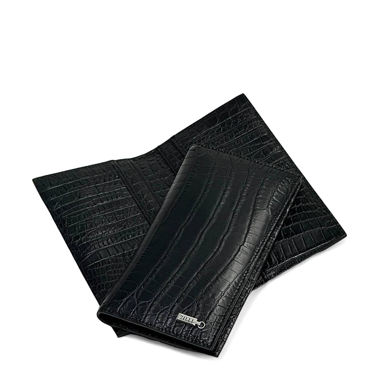 zilli-kupyurnicza-iz-chernoj-kozhi-krokodila-logotip-serebro.png ZILLI купюрница из черной кожи крокодила логотип серебро — изображение 1